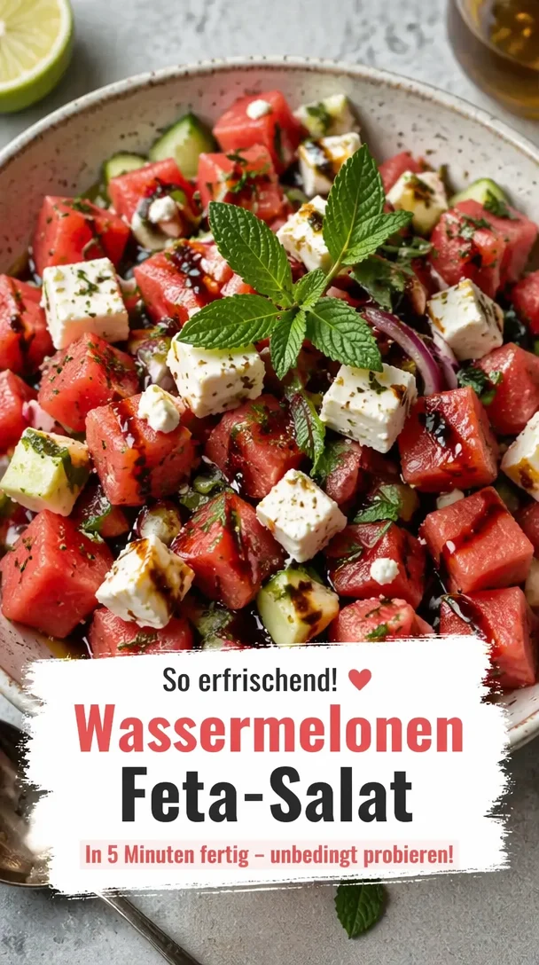5-Minuten-Wassermelonen-Feta-Salat mit frischen Zutaten und Feta-Käse