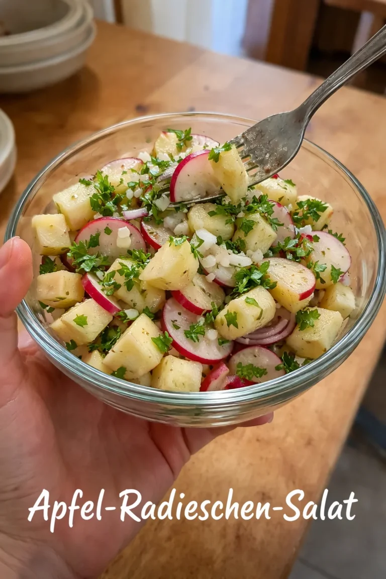 Apfel-Radieschen-Salat in einer Schüssel mit frischen Zutaten