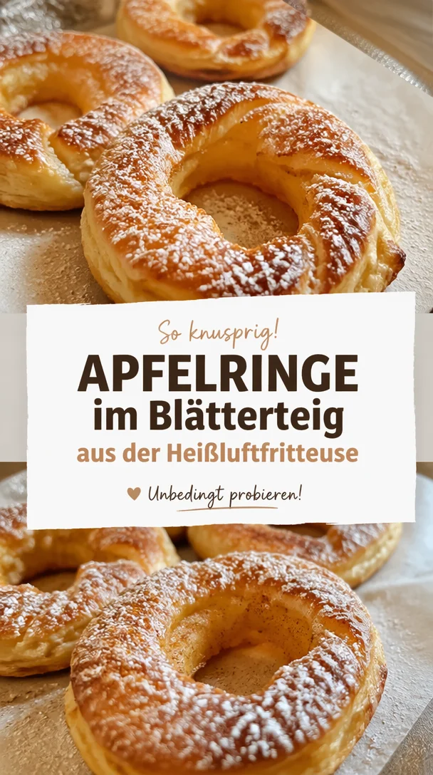 Apfelringe im Blätterteig aus der Heißluftfritteuse auf einem Teller
