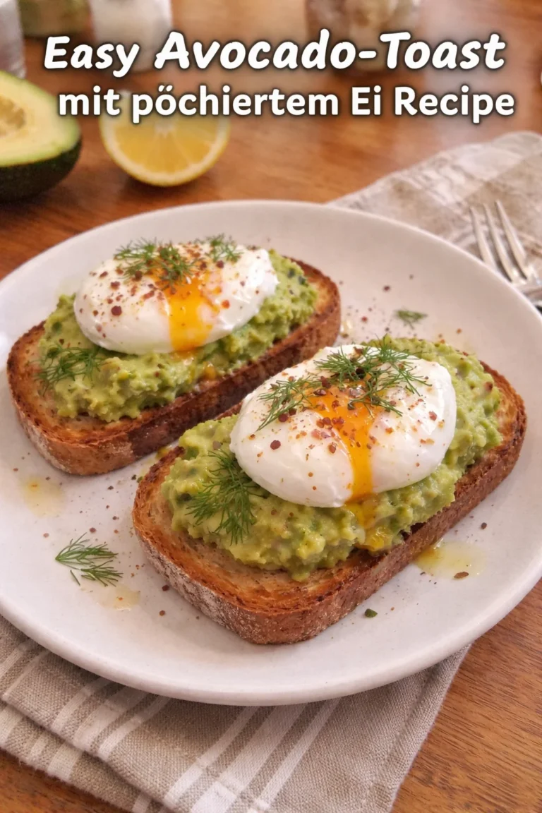 Avocado-Toast mit einem perfekt pochierten Ei auf einem rustikalen Holzbrett