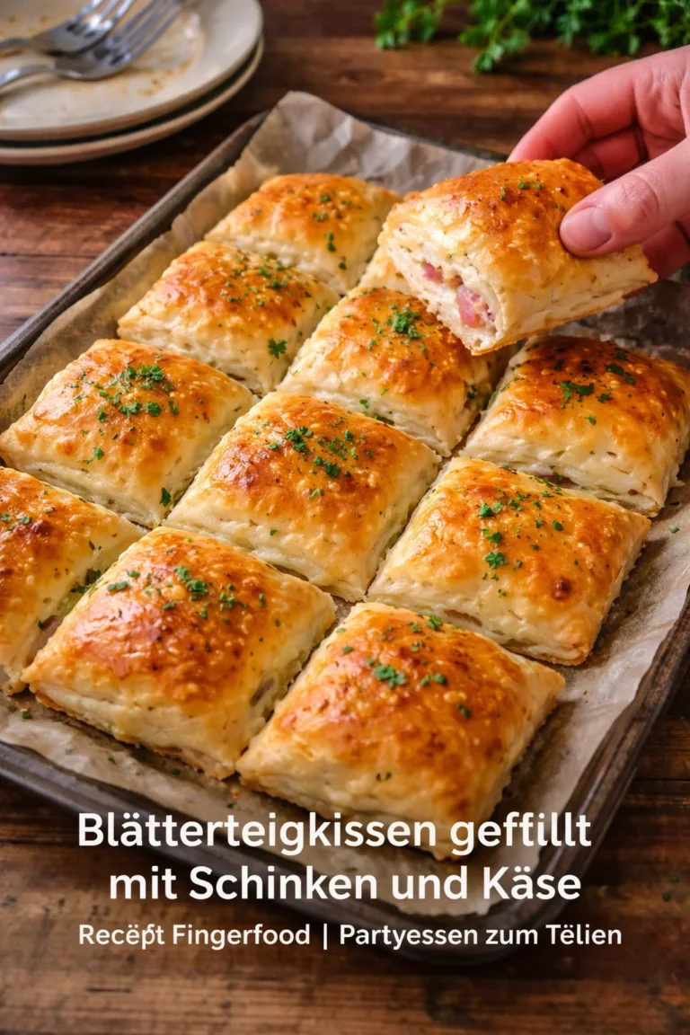 Blätterteigkissen gefüllt mit Schinken und Käse als ideales Partyessen
