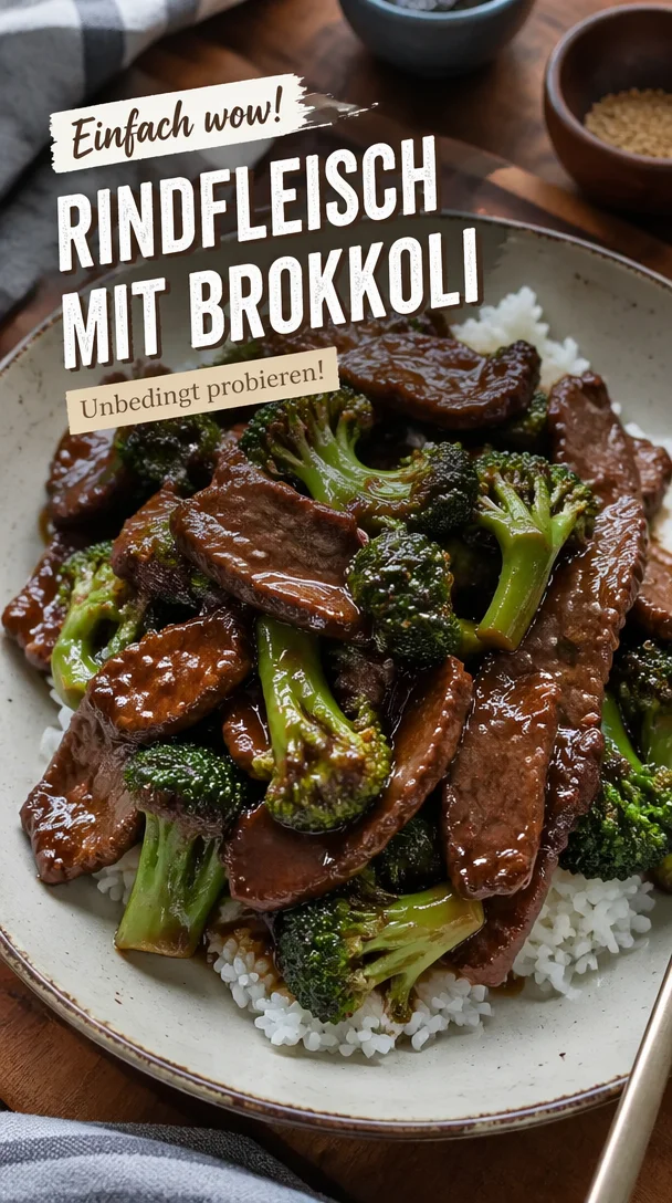 Chinesisches Rindfleisch mit Brokkoli auf einem Teller serviert