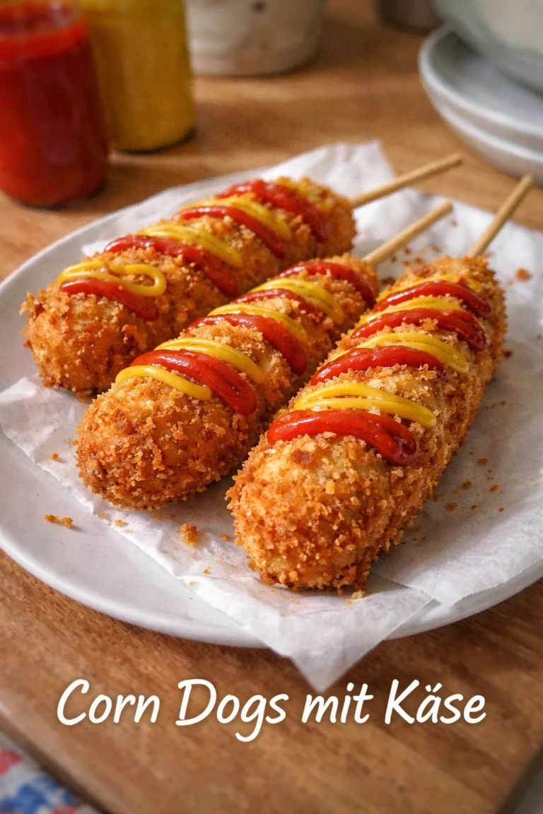 Leckere Corn Dogs mit Käse auf einem Teller serviert