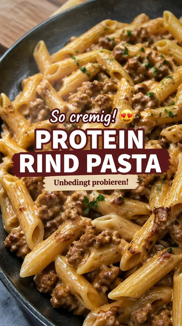 Cremige proteinreiche Rindfleischpasta mit frischen Zutaten