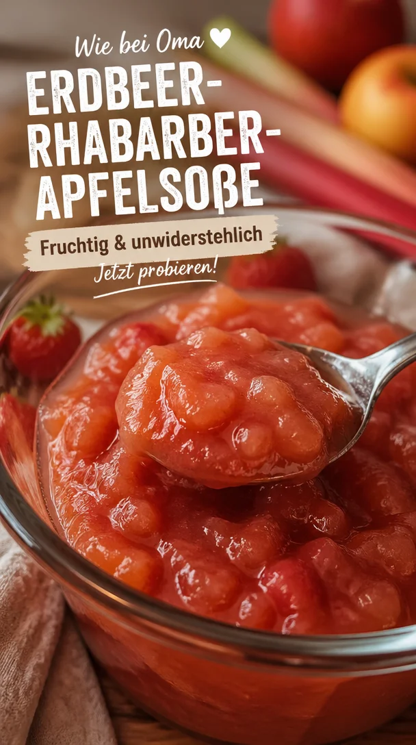 Einfache, fruchtige Erdbeer-Rhabarber-Apfelsoße in einer Schale