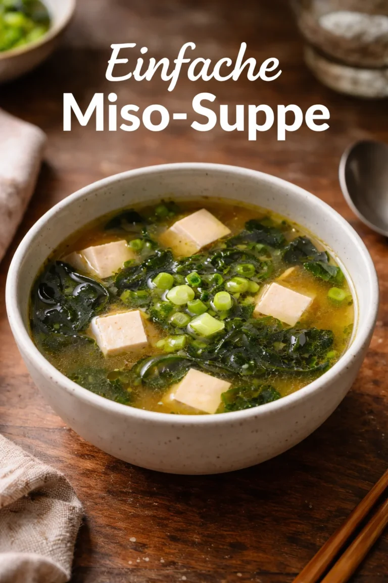 Eine Schüssel glutenfreie Miso-Suppe mit frischen Zutaten.