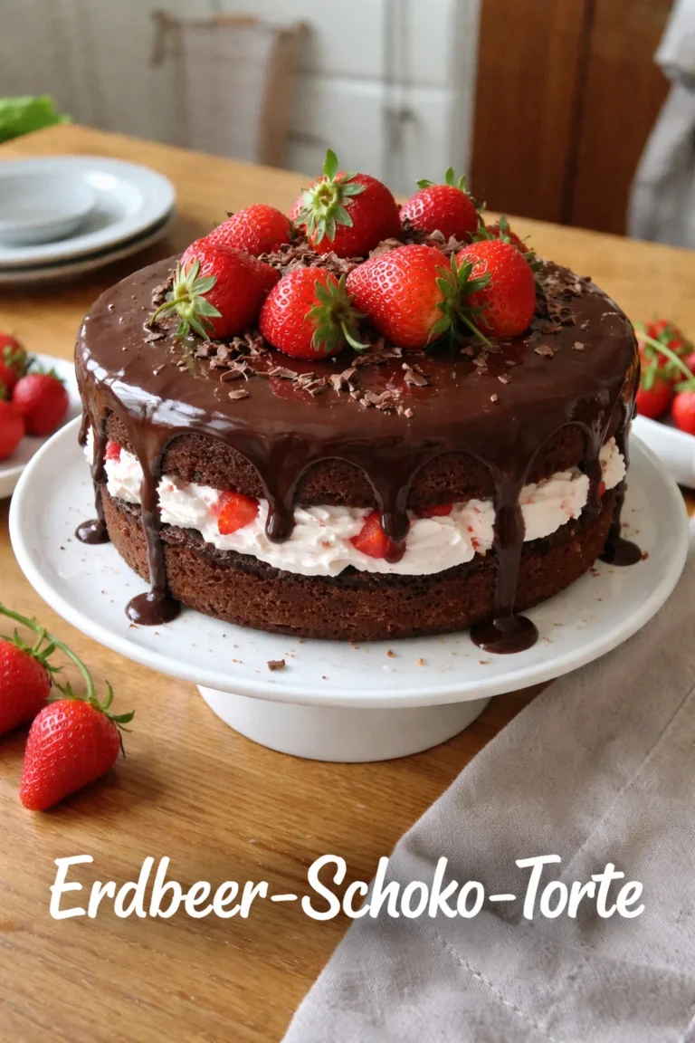 Delicious Erdbeer-Schoko-Torte with fresh strawberries and chocolate layer