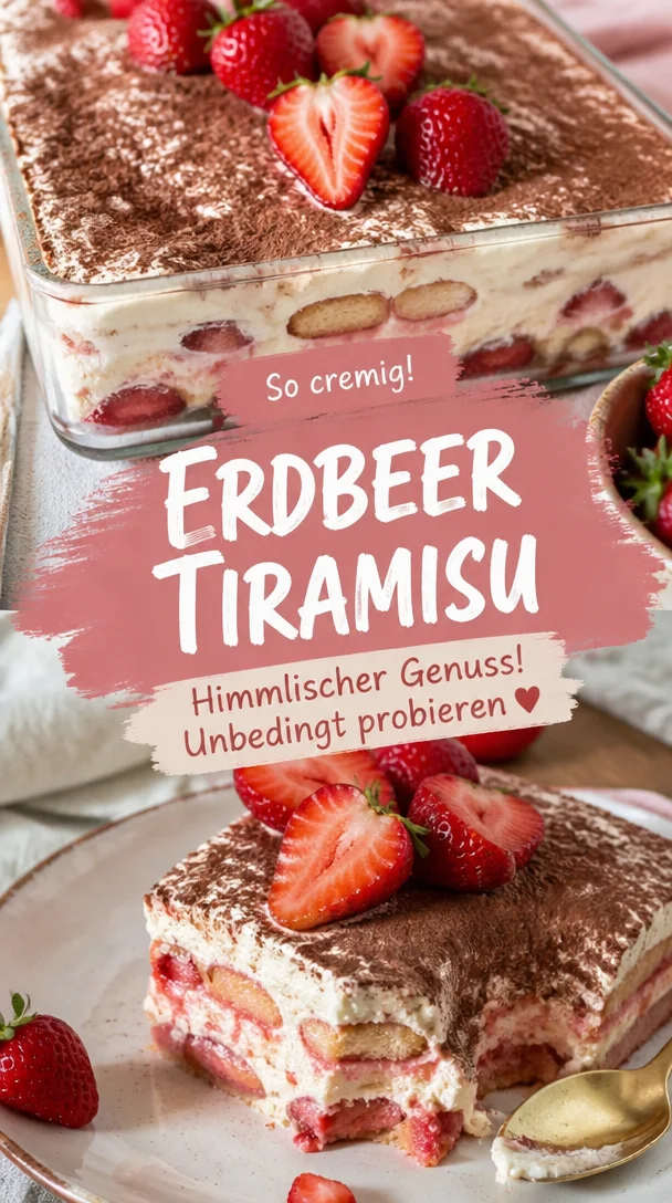 Leckeres Erdbeer Tiramisu auf einem eleganten Dessertteller serviert