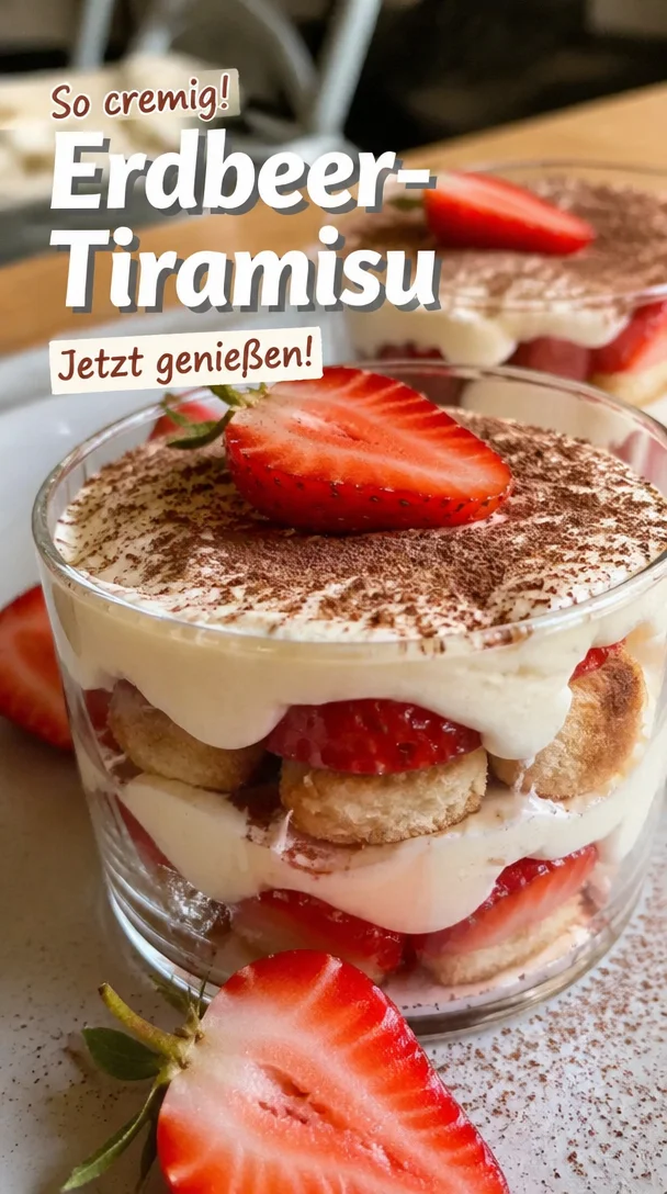 Erdbeer-Tiramisu - ein cremiges Dessert mit frischen Erdbeeren, ideal für jeden Anlass