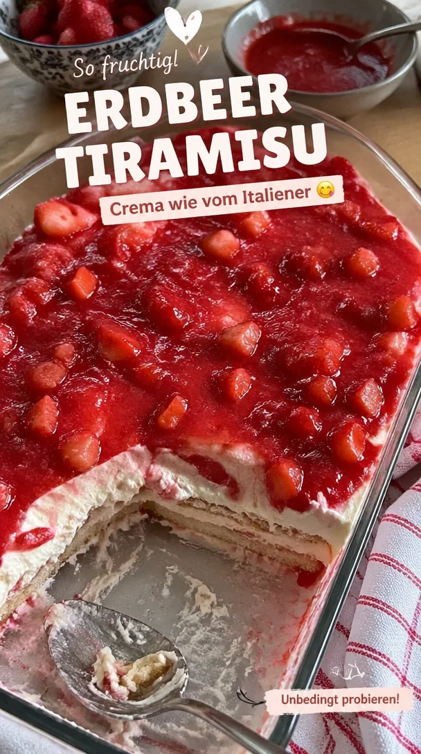 Leckeres Erdbeer-Tiramisu mit Vanille-Mascarpone-Creme und Löffelbiskuits.