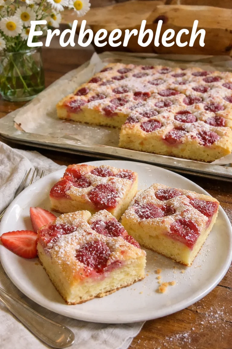Erdbeerblech mit frischen Erdbeeren auf einem Blech gebacken
