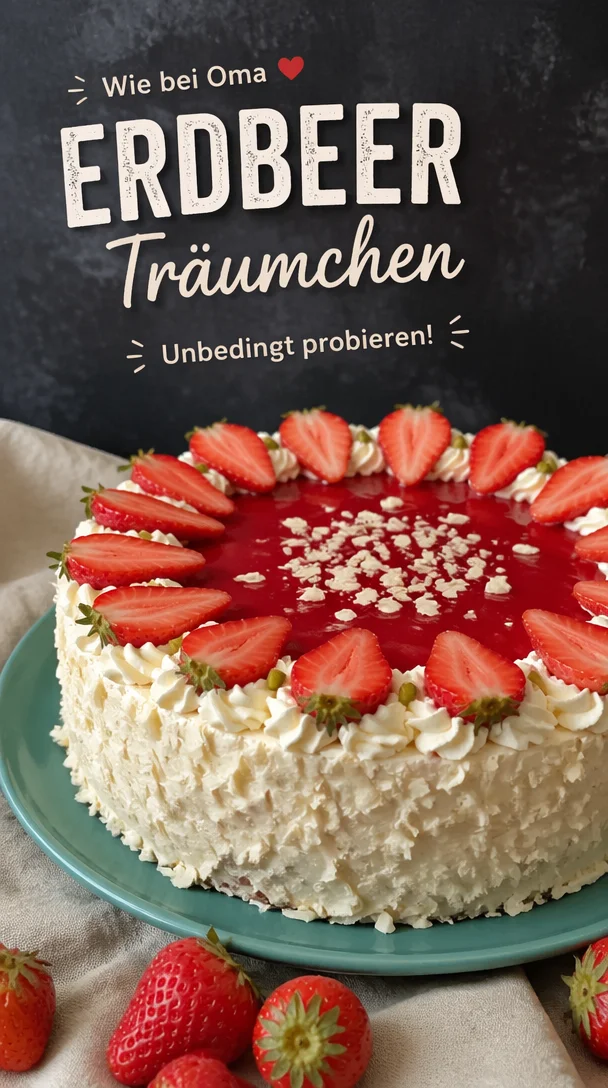 Leckere Erdbeertorte mit frischen Erdbeeren und Sahne
