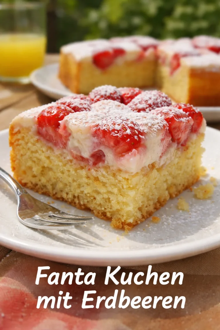Fanta Kuchen mit Erdbeeren auf einem dekorativen Teller