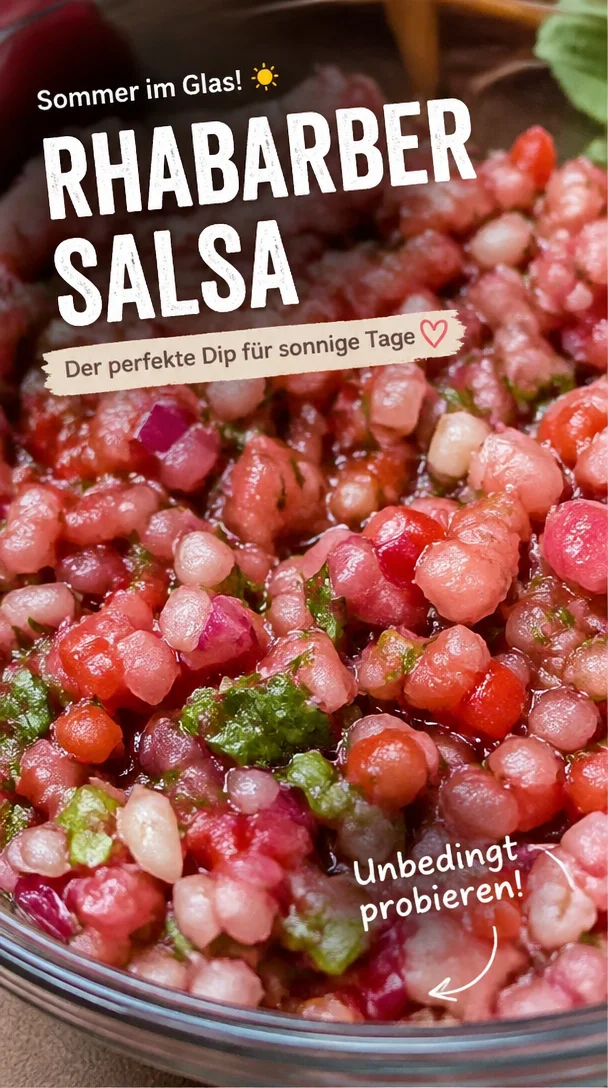 Frische Rhabarbersalsa in einer Schüssel, ideal als Sommer-Dip.