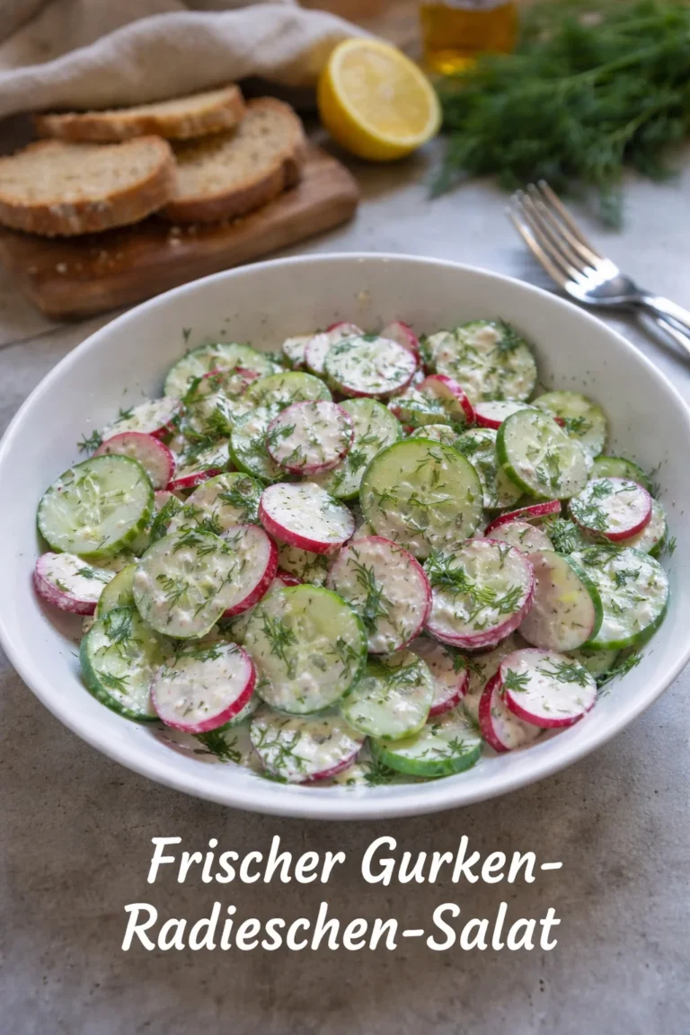 Frischer Gurken-Radieschen-Salat mit buntem Gemüse in einer Schüssel