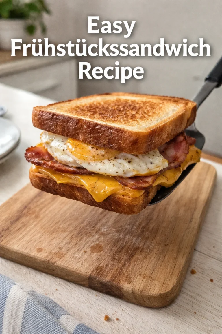 Köstliches Frühstückssandwich mit Eiern und frischen Zutaten auf einem Teller.