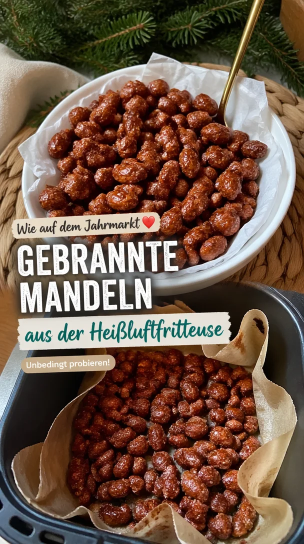 Gebrannte Mandeln frisch zubereitet aus der Heißluftfritteuse