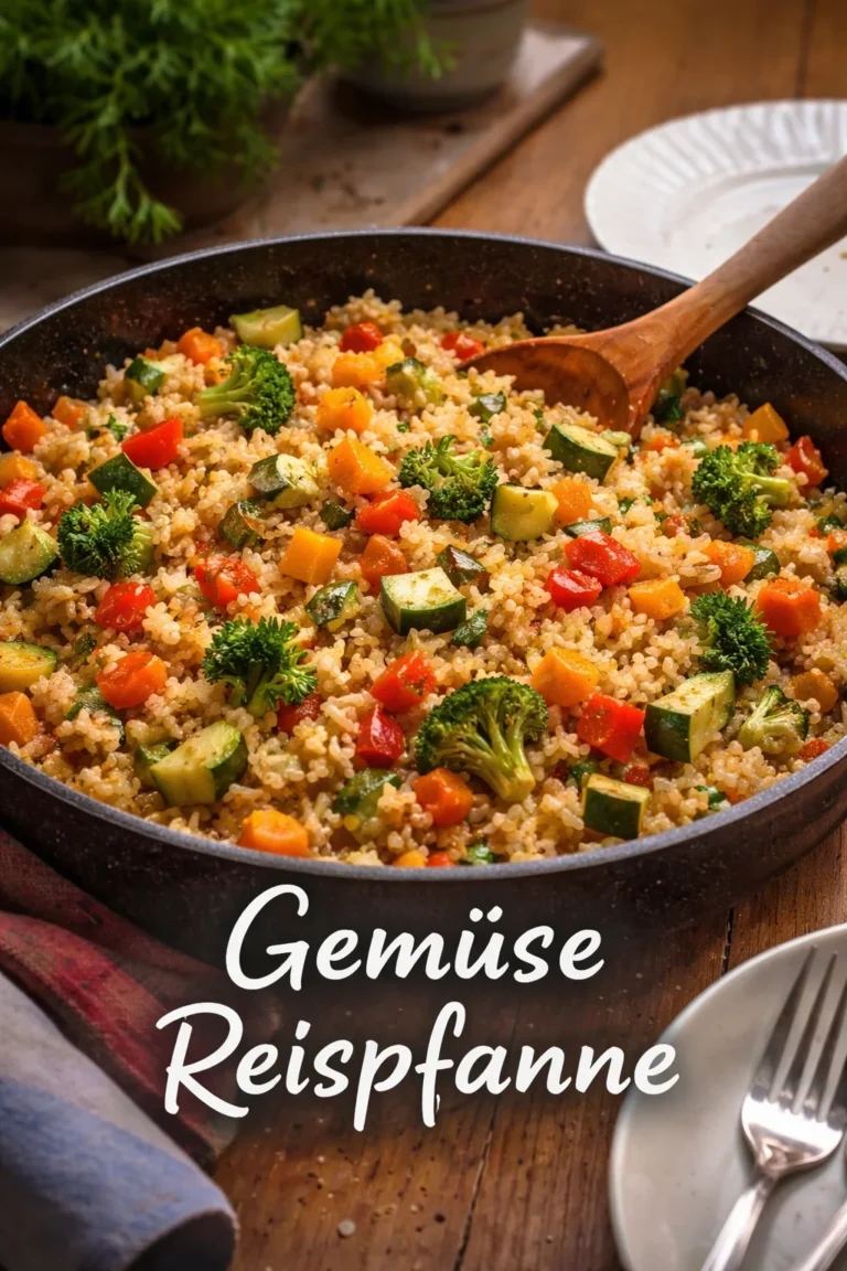 Bunte Gemüse Reispfanne mit frischem Gemüse und reftigem Reis