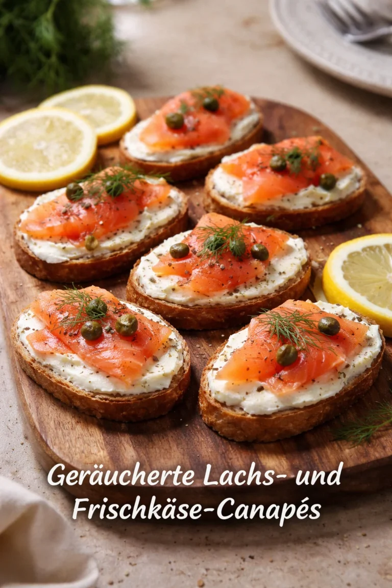 Geräucherte Lachs- und Frischkäse-Canapés auf einem Servierteller