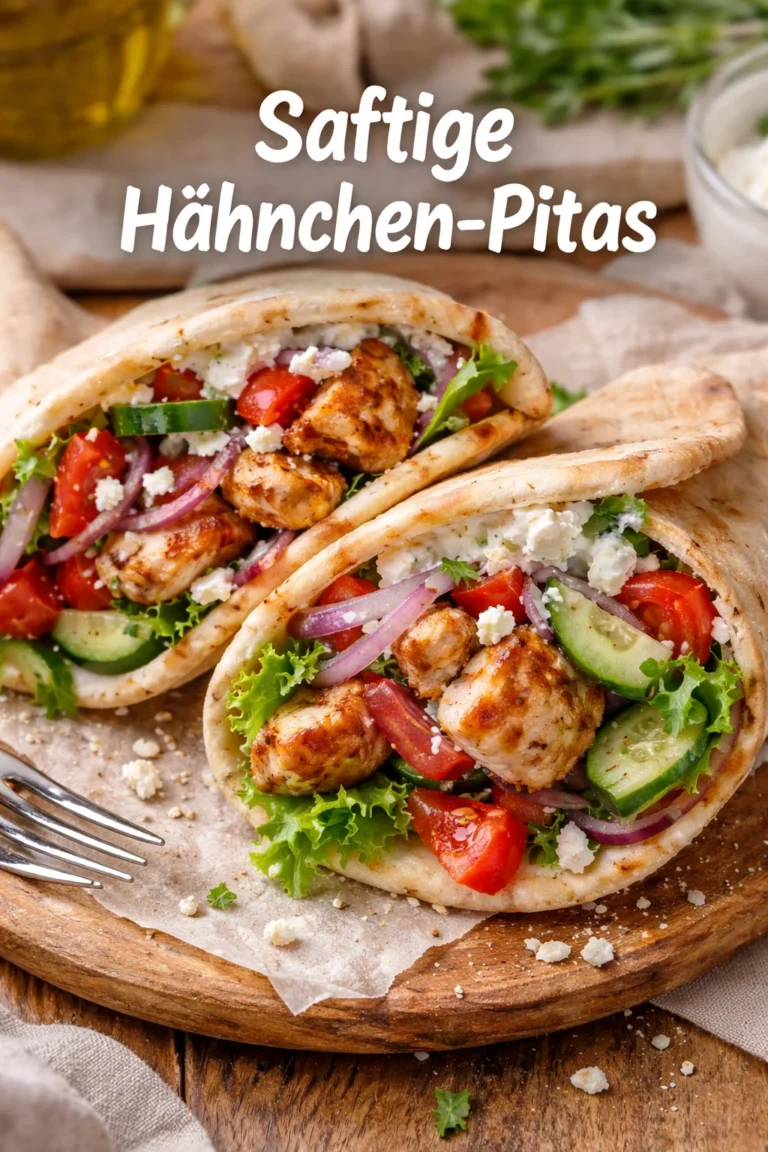 Griechisches Hähnchen im Fladenbrot mit frischen Zutaten serviert