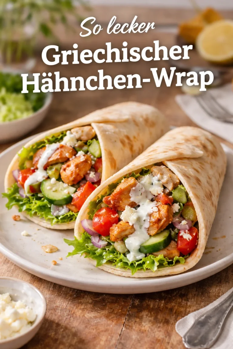 Delikates Griechisches Hähnchen Wrap mit frischen Zutaten und mediterranen Aromen.