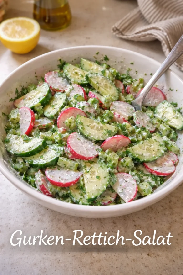Erfrischender Gurken-Rettich-Salat in einer bunten Schüssel