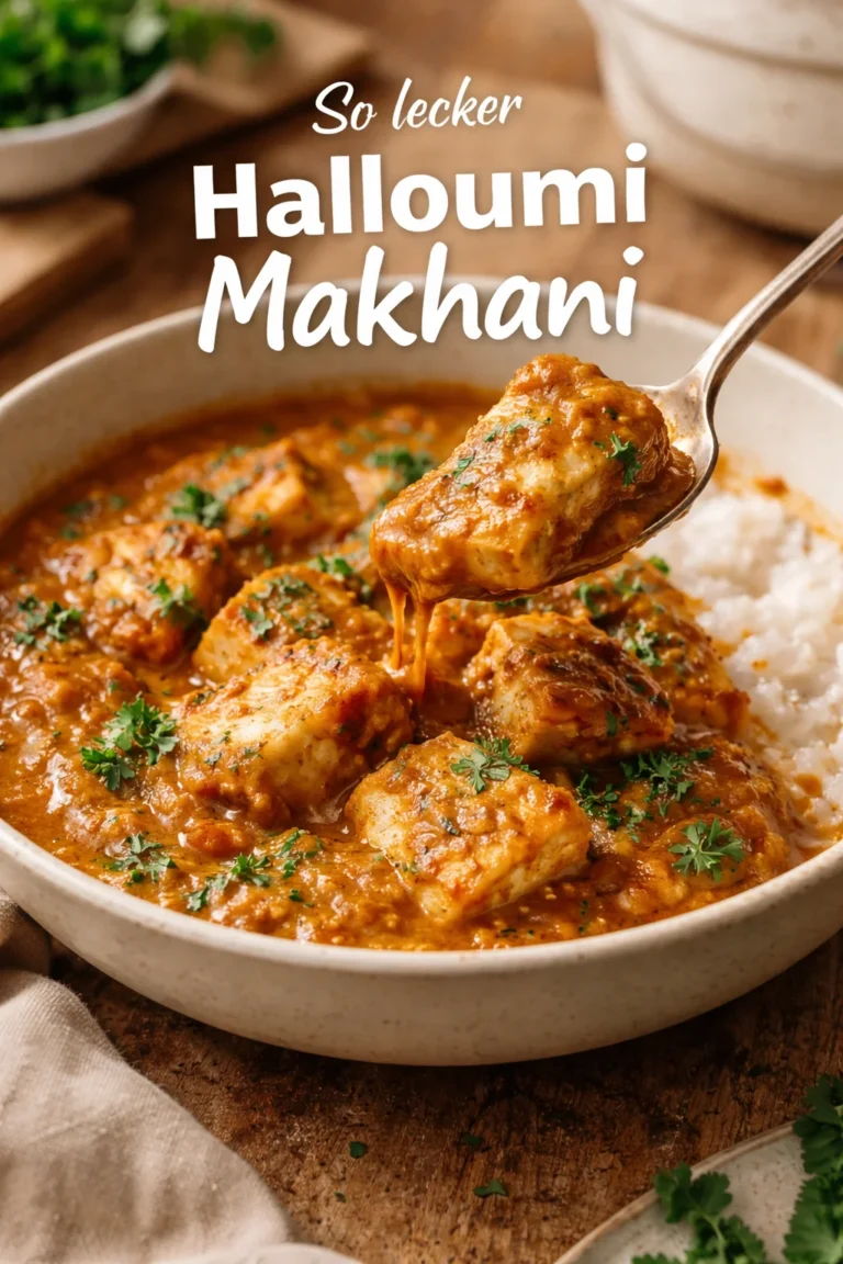 Leckeres Halloumi Makhani mit aromatischer Soße und frischen Kräutern