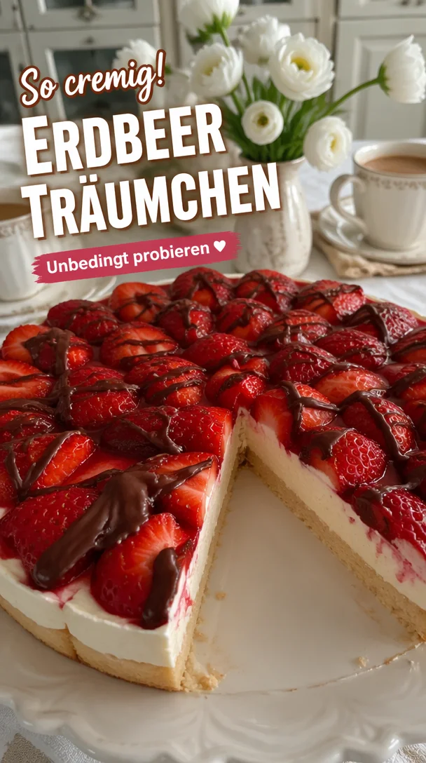 Himmlisch leckere Erdbeertorte mit frischen Erdbeeren und Sahne