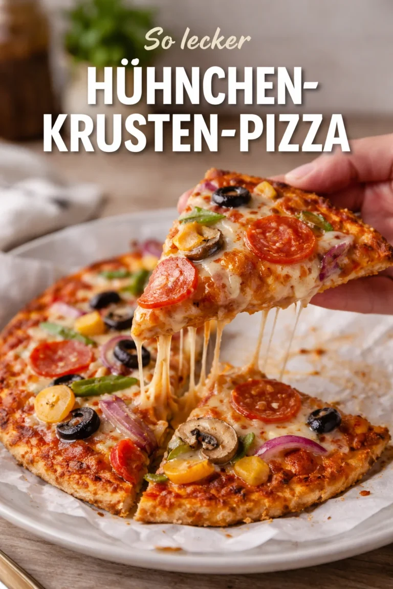 Hühnchen-Krusten-Pizza mit schmackhaften Zutaten und knusprigem Boden