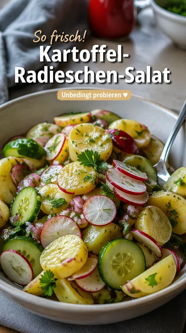 Frischer Kartoffel-Radieschen-Salat mit Kräutern und Dressing
