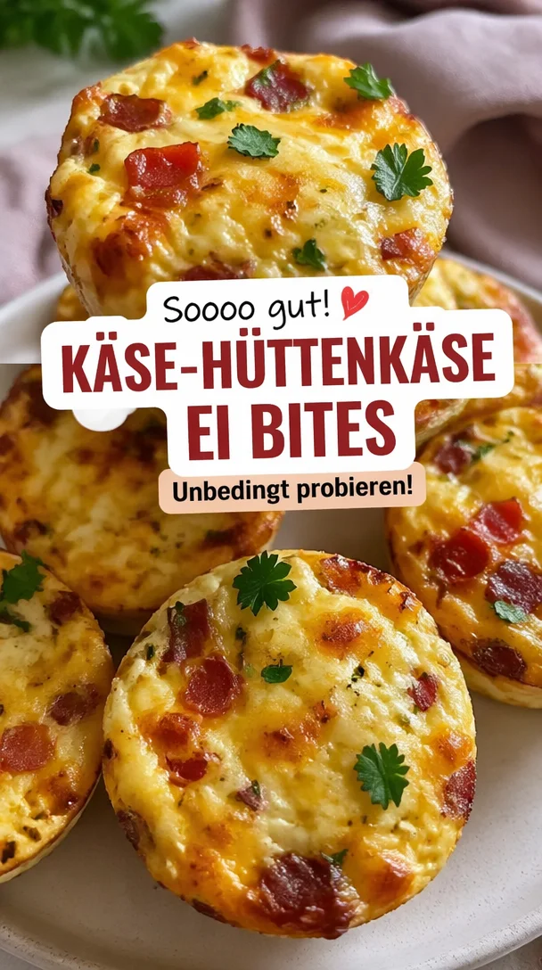 Käse Muffin mit Hüttenkäse und Ei auf einem Teller