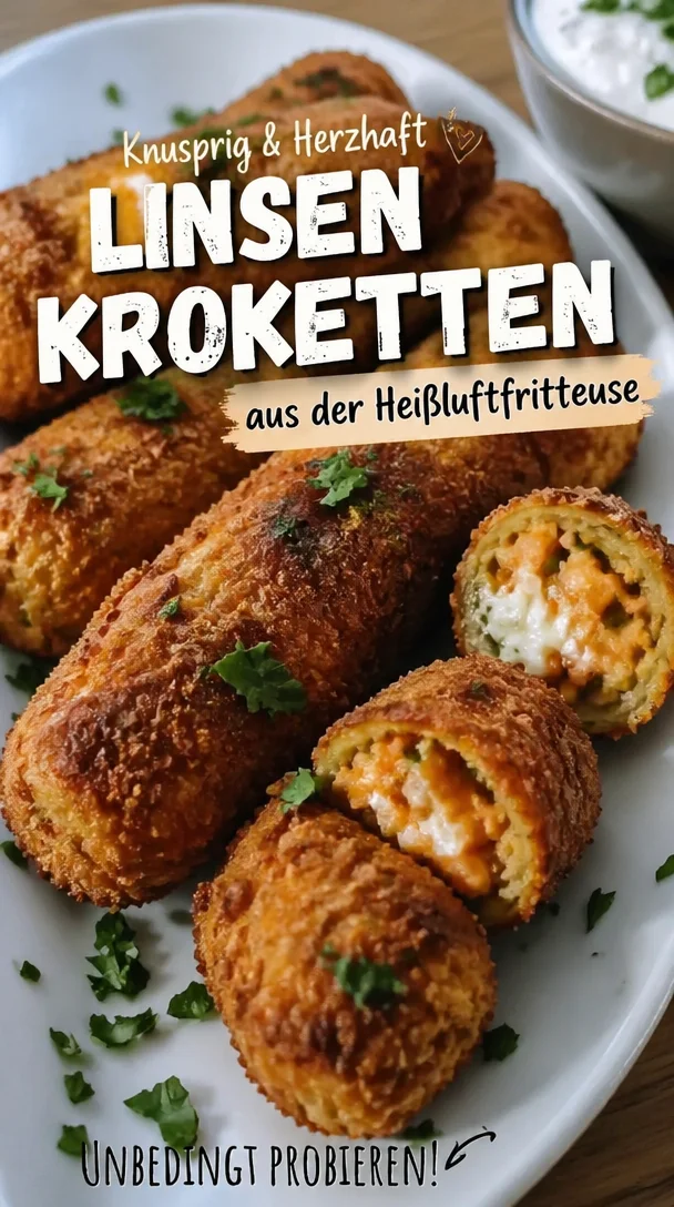 Knusprige Linsenkroketten aus der Heißluftfritteuse auf einem Teller