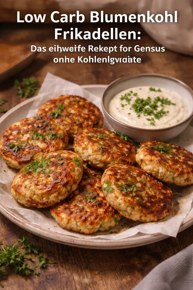 Low Carb Blumenkohl Frikadellen auf einem Teller mit frischen Kräutern