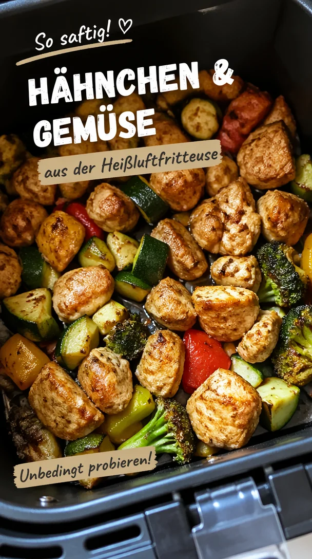 Low Carb Hähnchen mit Gemüse aus der Heißluftfritteuse, gesundes Rezept