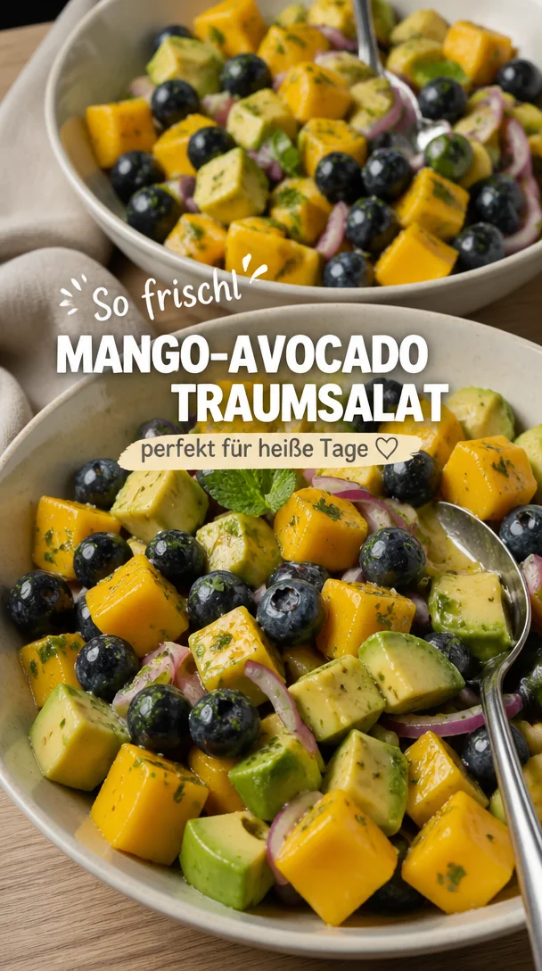 Mango-Avocado-Salat mit Blaubeeren, frisch und gesund zubereitet