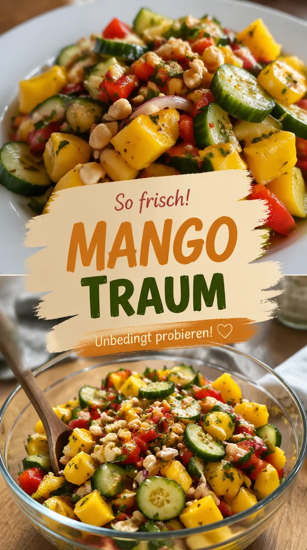 Frischer Mango-Salat mit buntem Gemüse und Dressing