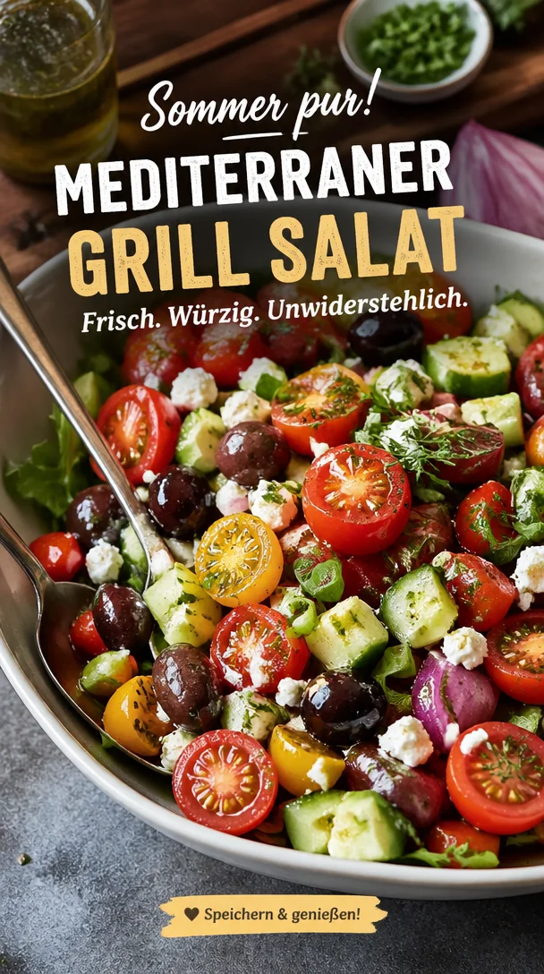 Frischer Mediterraner Salat für das Grillen mit Kräutern und Gemüse