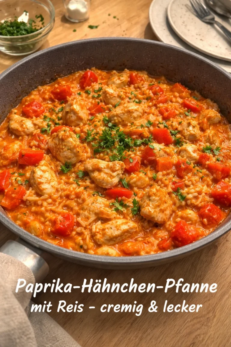 Cremige Paprika-Hähnchen-Pfanne mit Reis, eine leckere Mahlzeit für jeden Anlass