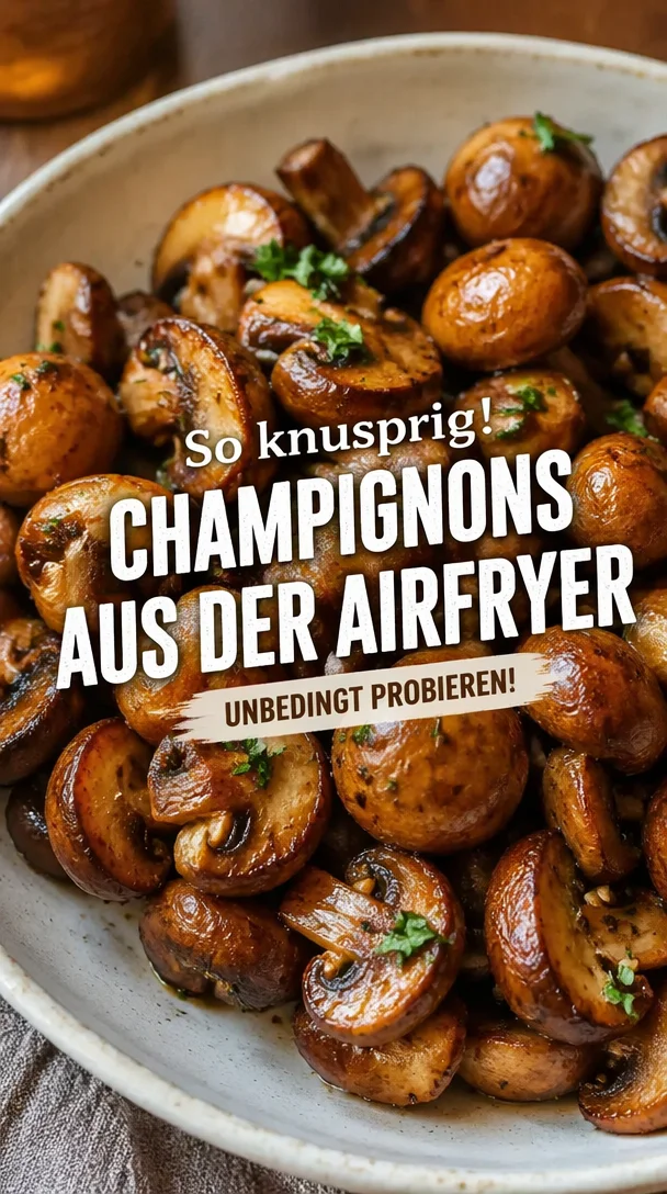 Knusprig zubereitete Pilze aus der Heißluftfritteuse auf einem Teller