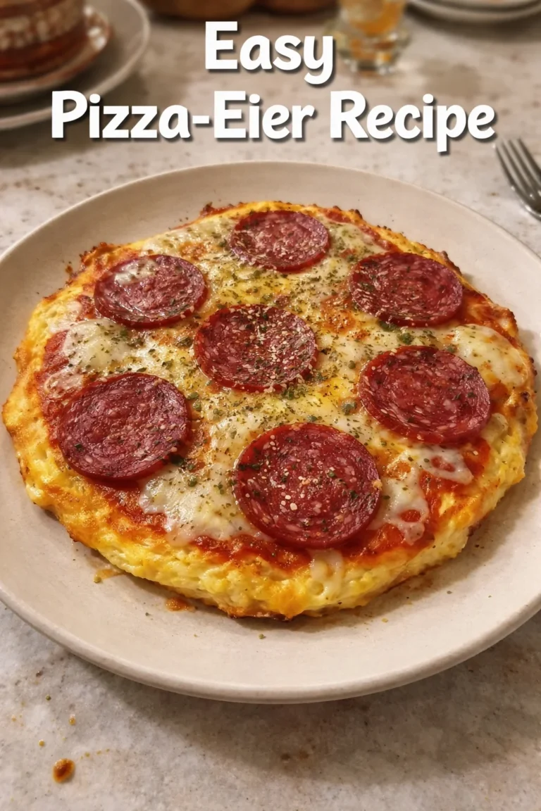 Ein köstliches Gericht mit Pizza-Eiern auf einem Teller.