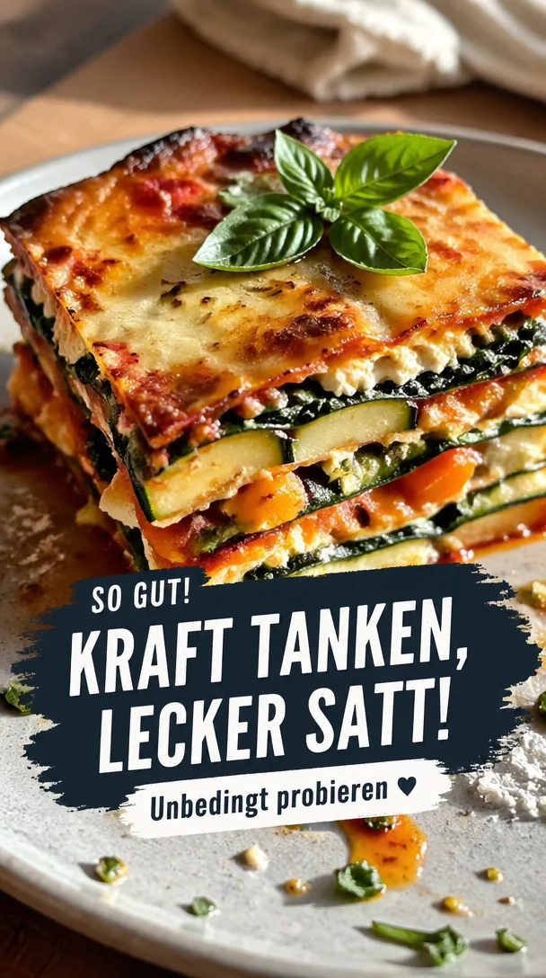 Proteinreiche Gemüse-Lasagne mit frischem Gemüse und Käse überbacken