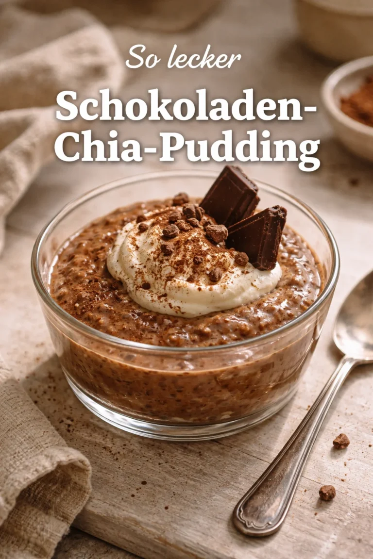 Schokoladen-Chia-Pudding in einer Schüssel mit Löffel daneben
