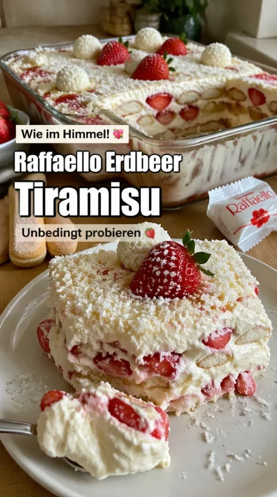 Raffaello Erdbeer Tiramisu serviert in einer eleganten Dessertschale