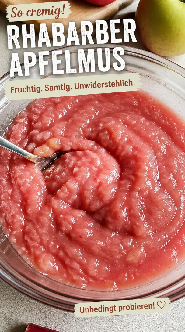 Eine Schale mit frischem Rhabarber-Apfelmus, fruchtig und cremig serviert.