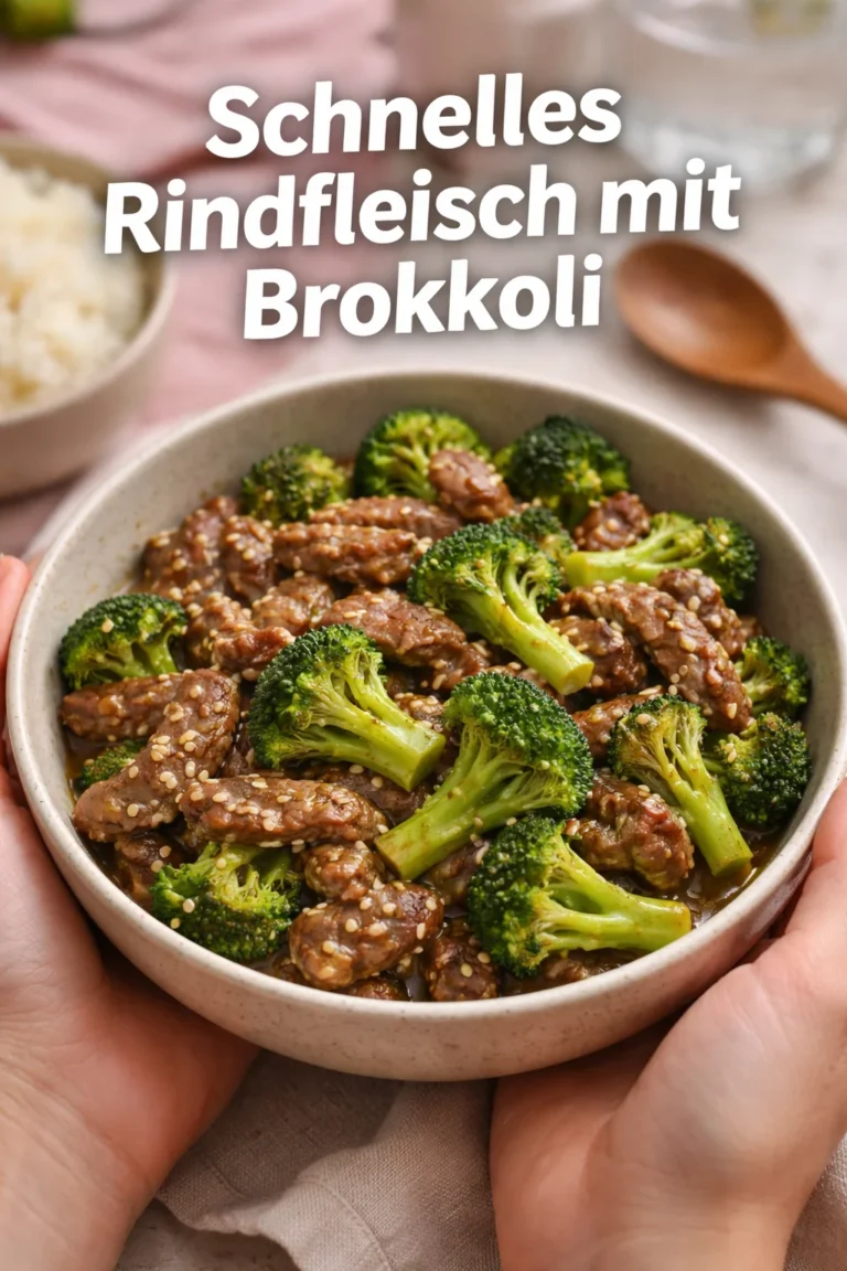 Rindfleisch mit Brokkoli auf einem Teller, serviert mit Sauce.
