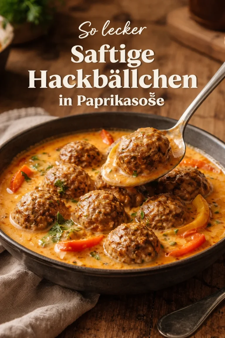 Saftige Hackbällchen in Paprikasoße serviert auf einem Teller