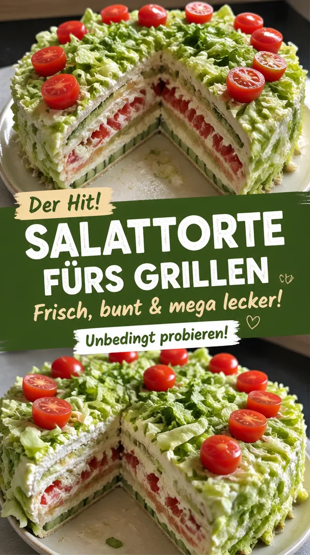 Bunte Salattorte als erfrischende Grill-Spezialität für Sommerabende.
