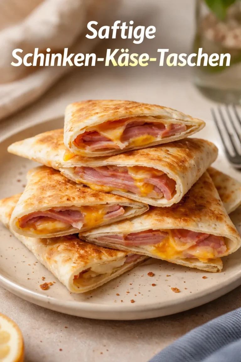 Leckere selbstgemachte Schinken-Käse-Taschen auf einem Teller