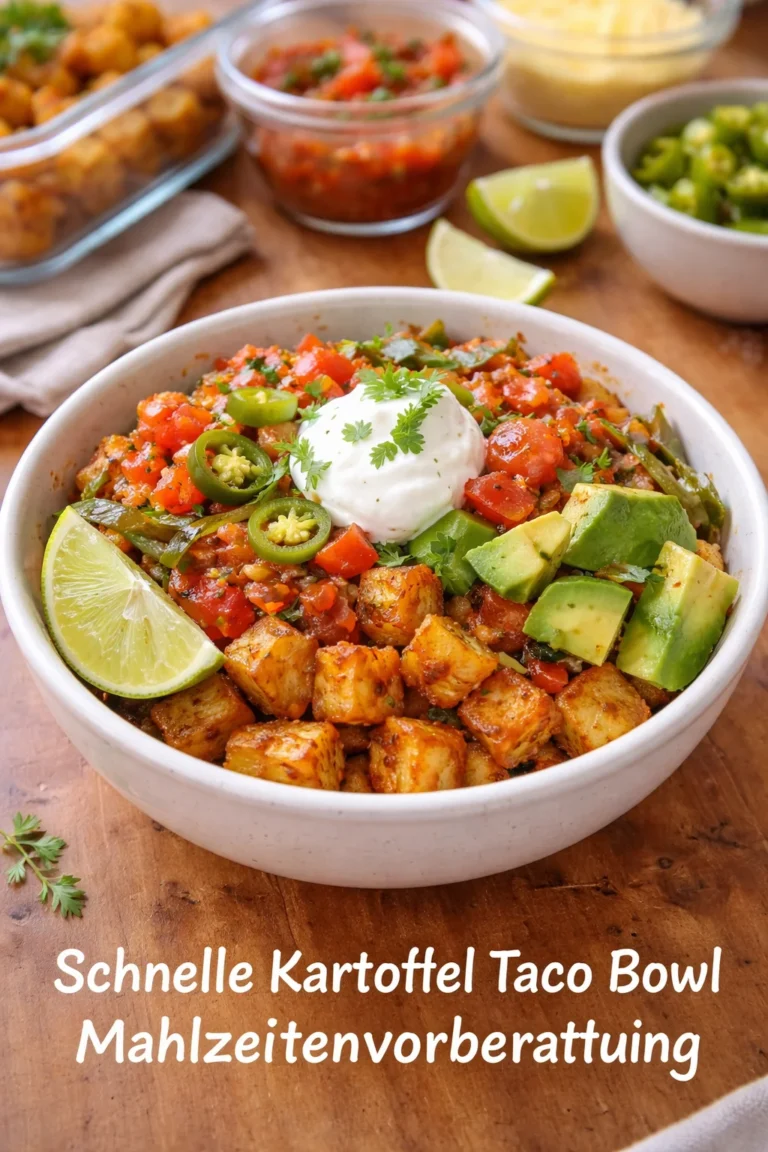 Schnelle Kartoffel Taco Bowl mit frischen Zutaten zum Meal Prep