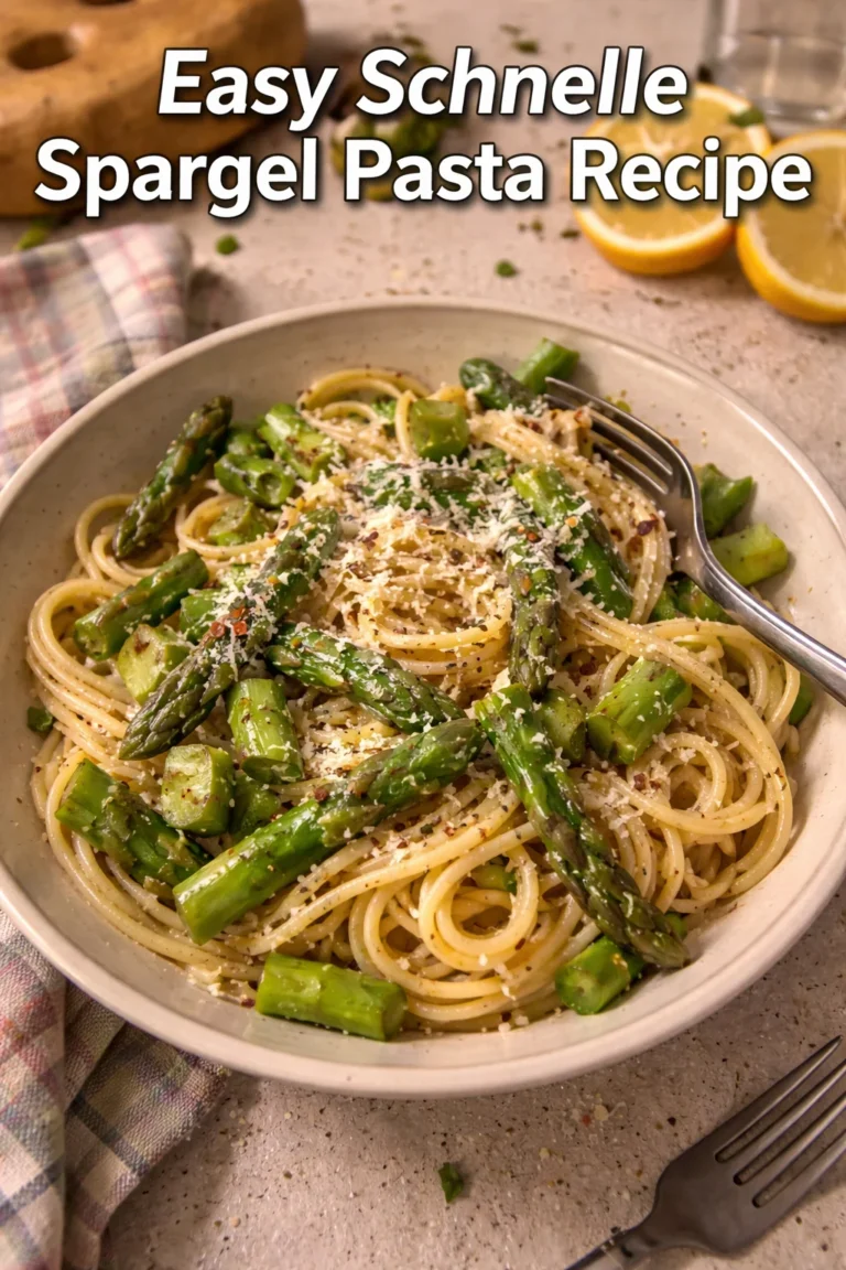 Schnelle Spargel Pasta mit frischem Spargel und cremiger Sauce auf einem Teller.